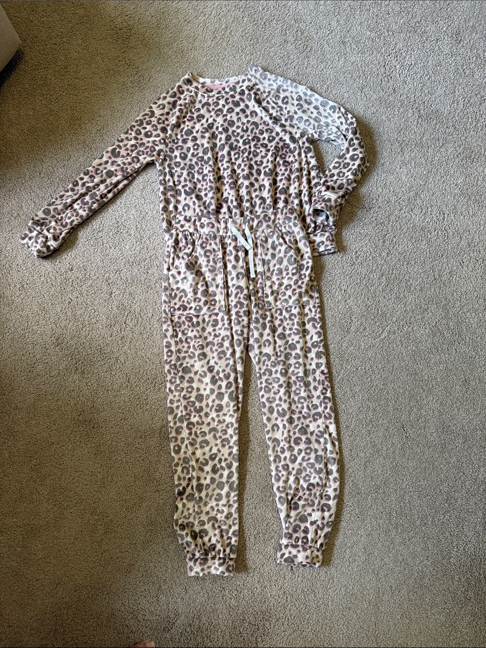 Cat & Jack Leopard Print Long-Sleeve Jumpsuit - Pink, Sz 10/12